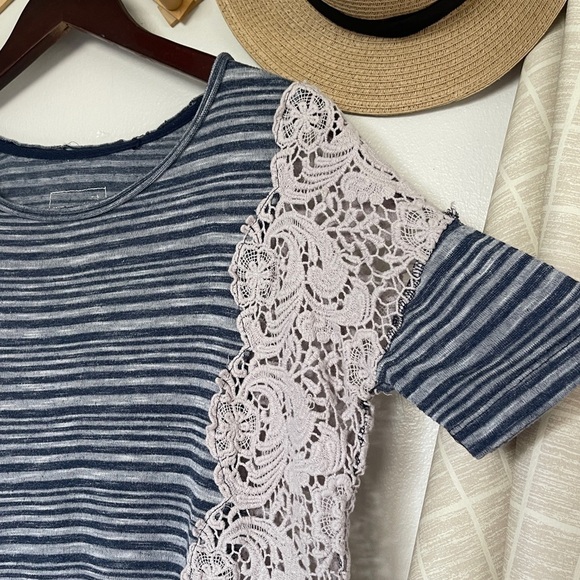 Free People Battenburg Lace Oversized Striped Tee - Picture 2 of 4